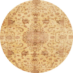 Round Abstract Chrome Gold Yellow Oriental Rug, abs3040