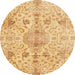 Round Abstract Chrome Gold Yellow Oriental Rug, abs3040