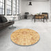 Round Machine Washable Abstract Chrome Gold Yellow Rug in a Office, wshabs3040