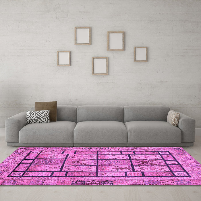 Machine Washable Abstract Purple Modern Area Rugs in a Living Room, wshabs3041pur