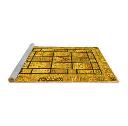 Sideview of Machine Washable Abstract Yellow Modern Rug, wshabs3041yw