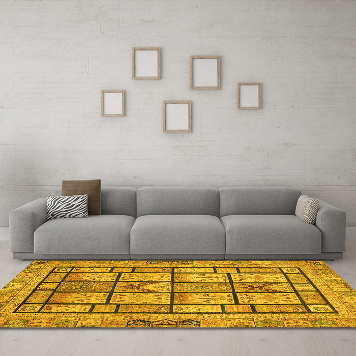 Machine Washable Abstract Yellow Modern Rug in a Living Room, wshabs3041yw