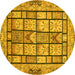 Round Machine Washable Abstract Yellow Modern Rug, wshabs3041yw