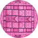 Round Abstract Pink Modern Rug, abs3041pnk