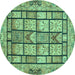 Round Abstract Turquoise Modern Rug, abs3041turq