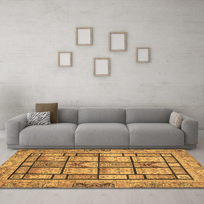 Machine Washable Abstract Brown Modern Rug in a Living Room,, wshabs3041brn