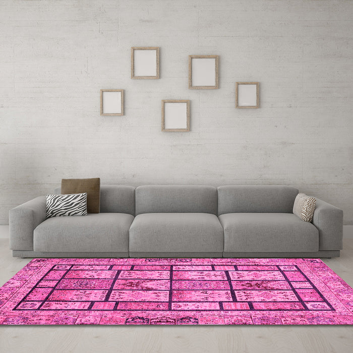 Machine Washable Abstract Pink Modern Rug in a Living Room, wshabs3041pnk