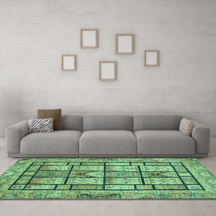 Machine Washable Abstract Turquoise Modern Area Rugs in a Living Room,, wshabs3041turq