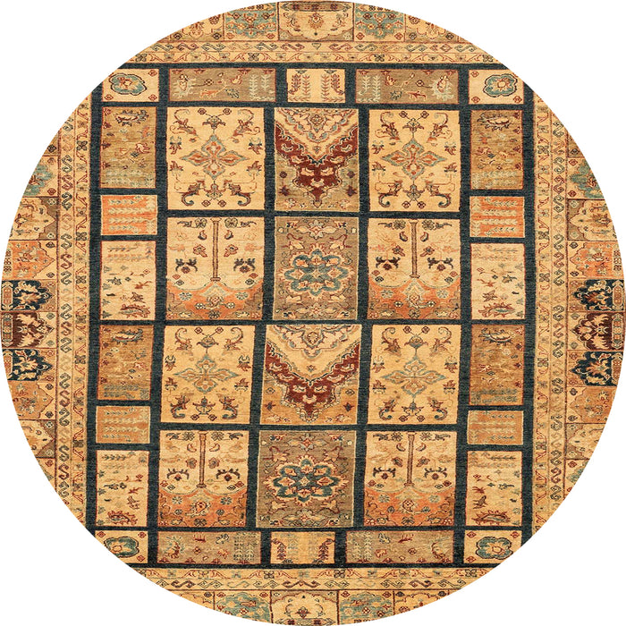 Round Abstract Saddle Brown Modern Rug, abs3041