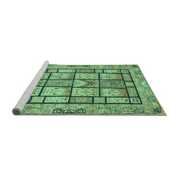 Sideview of Machine Washable Abstract Turquoise Modern Area Rugs, wshabs3041turq