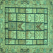 Square Abstract Turquoise Modern Rug, abs3041turq