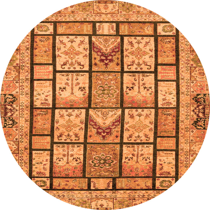 Round Machine Washable Abstract Orange Modern Area Rugs, wshabs3041org