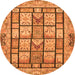 Round Machine Washable Abstract Orange Modern Area Rugs, wshabs3041org