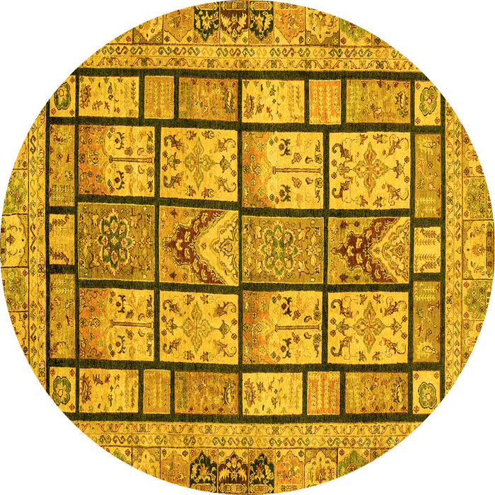 Round Abstract Yellow Modern Rug, abs3041yw