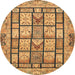 Round Machine Washable Abstract Saddle Brown Rug, wshabs3041