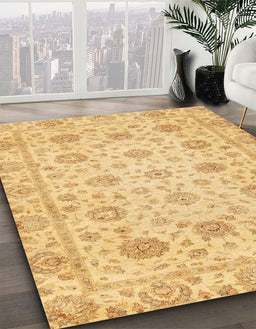 Abstract Yellow Oriental Rug in Family Room, abs3042