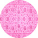 Round Machine Washable Oriental Pink Traditional Rug, wshabs3042pnk