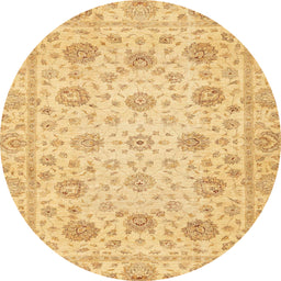 Round Abstract Yellow Oriental Rug, abs3042