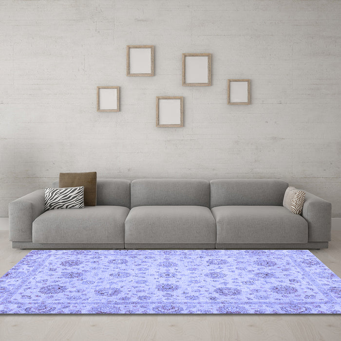 Machine Washable Oriental Blue Traditional Rug in a Living Room, wshabs3042blu