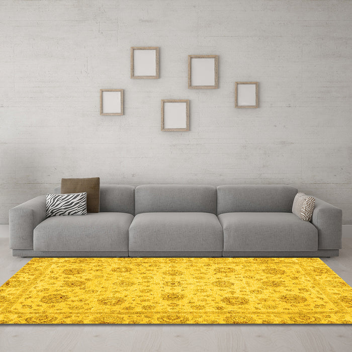 Machine Washable Oriental Yellow Traditional Rug in a Living Room, wshabs3042yw