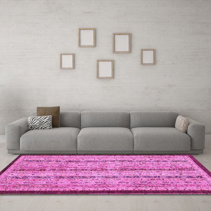 Machine Washable Abstract Pink Modern Rug in a Living Room, wshabs3043pnk