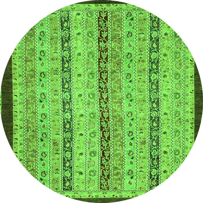 Round Machine Washable Abstract Green Modern Area Rugs, wshabs3043grn