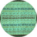 Round Machine Washable Abstract Turquoise Modern Area Rugs, wshabs3043turq