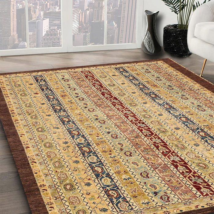 Abstract Sienna Brown Modern Rug in Family Room, abs3043