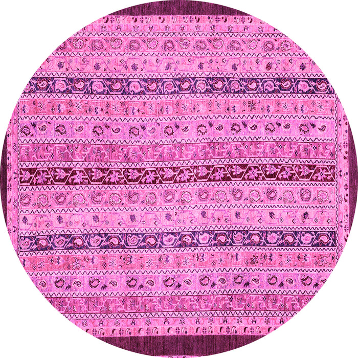 Round Machine Washable Abstract Pink Modern Rug, wshabs3043pnk