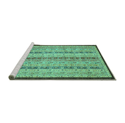 Sideview of Machine Washable Abstract Turquoise Modern Area Rugs, wshabs3043turq