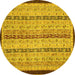 Round Machine Washable Abstract Yellow Modern Rug, wshabs3043yw