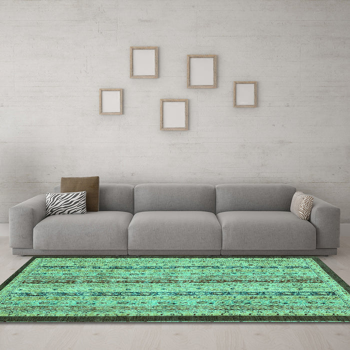 Machine Washable Abstract Turquoise Modern Area Rugs in a Living Room,, wshabs3043turq