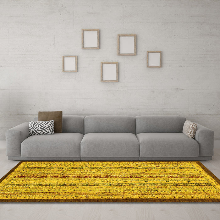 Machine Washable Abstract Yellow Modern Rug in a Living Room, wshabs3043yw