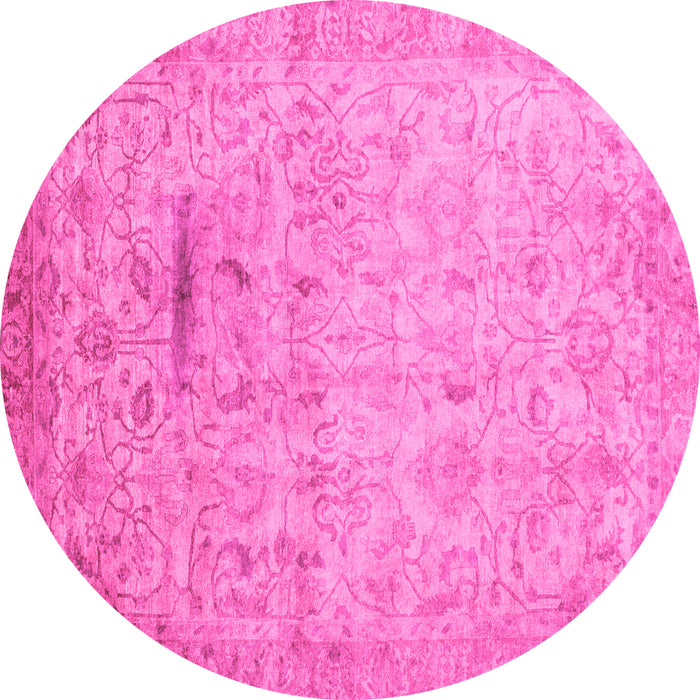 Round Machine Washable Oriental Pink Traditional Rug, wshabs3044pnk