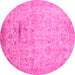 Round Machine Washable Oriental Pink Traditional Rug, wshabs3044pnk