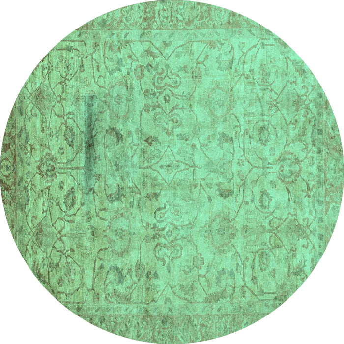 Round Machine Washable Oriental Turquoise Traditional Area Rugs, wshabs3044turq