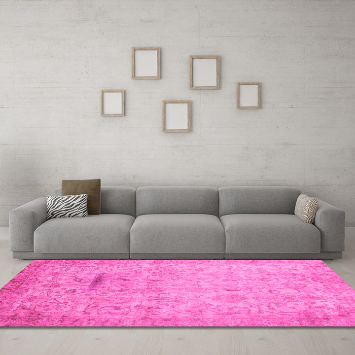 Machine Washable Oriental Pink Traditional Rug in a Living Room, wshabs3044pnk