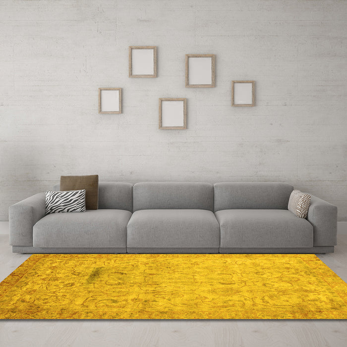 Machine Washable Oriental Yellow Traditional Rug in a Living Room, wshabs3044yw