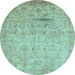 Round Oriental Light Blue Traditional Rug, abs3044lblu