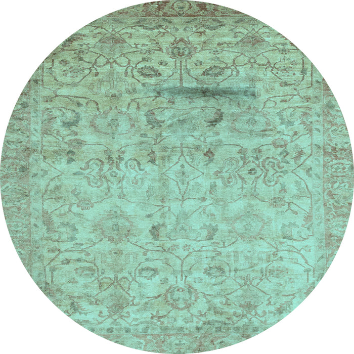 Round Machine Washable Oriental Light Blue Traditional Rug, wshabs3044lblu
