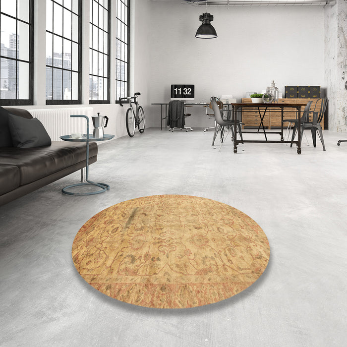 Round Abstract Orange Oriental Rug in a Office, abs3044
