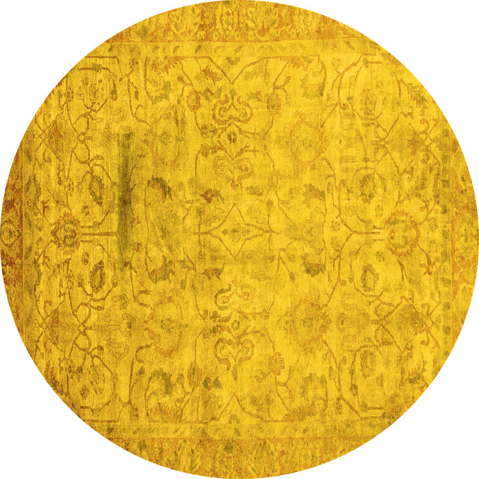 Round Machine Washable Oriental Yellow Traditional Rug, wshabs3044yw