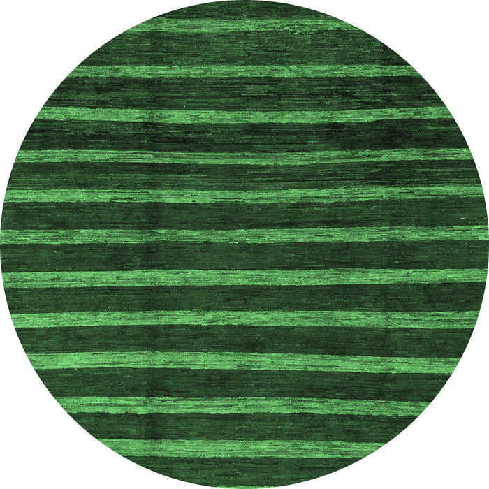 Round Machine Washable Abstract Emerald Green Modern Area Rugs, wshabs3045emgrn