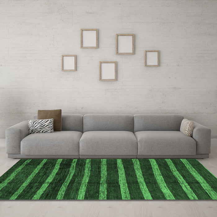 Machine Washable Abstract Emerald Green Modern Area Rugs in a Living Room,, wshabs3045emgrn