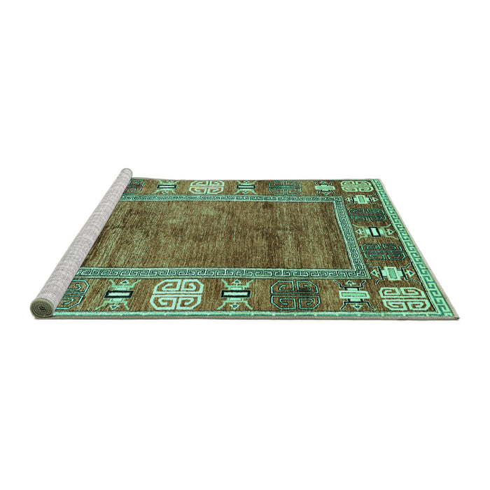Sideview of Machine Washable Oriental Turquoise Modern Area Rugs, wshabs3046turq