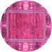 Round Machine Washable Oriental Pink Modern Rug, wshabs3046pnk