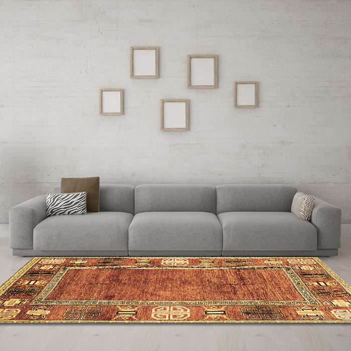 Machine Washable Oriental Brown Modern Rug in a Living Room,, wshabs3046brn