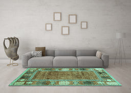Machine Washable Oriental Turquoise Modern Area Rugs in a Living Room,, wshabs3046turq