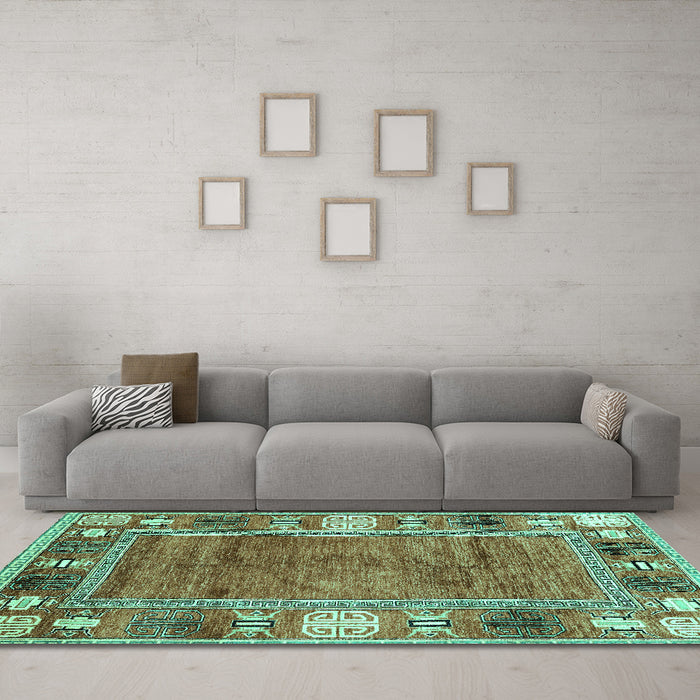 Machine Washable Oriental Turquoise Modern Area Rugs in a Living Room,, wshabs3046turq
