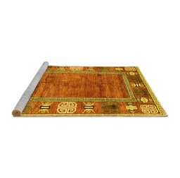 Sideview of Machine Washable Oriental Yellow Modern Rug, wshabs3046yw